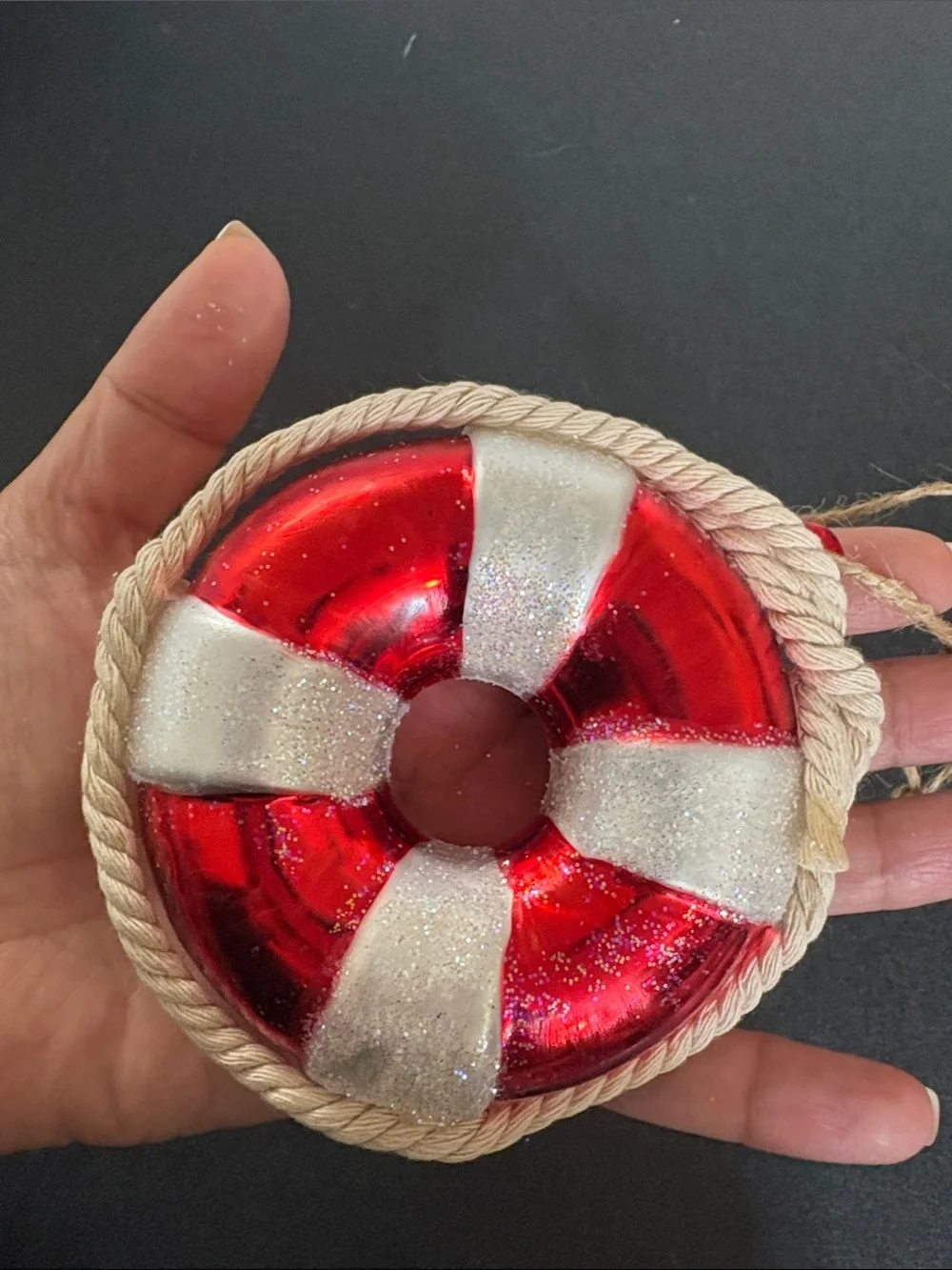 Pottery Barn Glass Lifesaver Ornament Beach-Life Nautical Theme